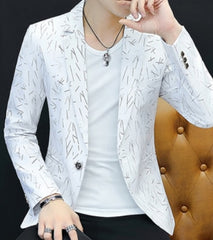 HO 2020 Men 's casual collar collar blazers youth handsome trend Slim print blazers   5XL   6XL