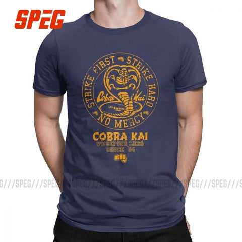 Men's T-Shirt Cobra Kai Vintage Cotton Tee Shirt Short Sleeve Karate Kid T Shirt Crew Neck Tops Plus Size Clothing for Male